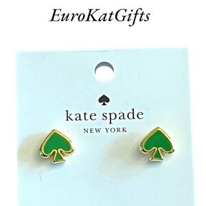 NEW Kate Spade Gold and Green Heart Spade shape Studs NWT Dust Bag included.